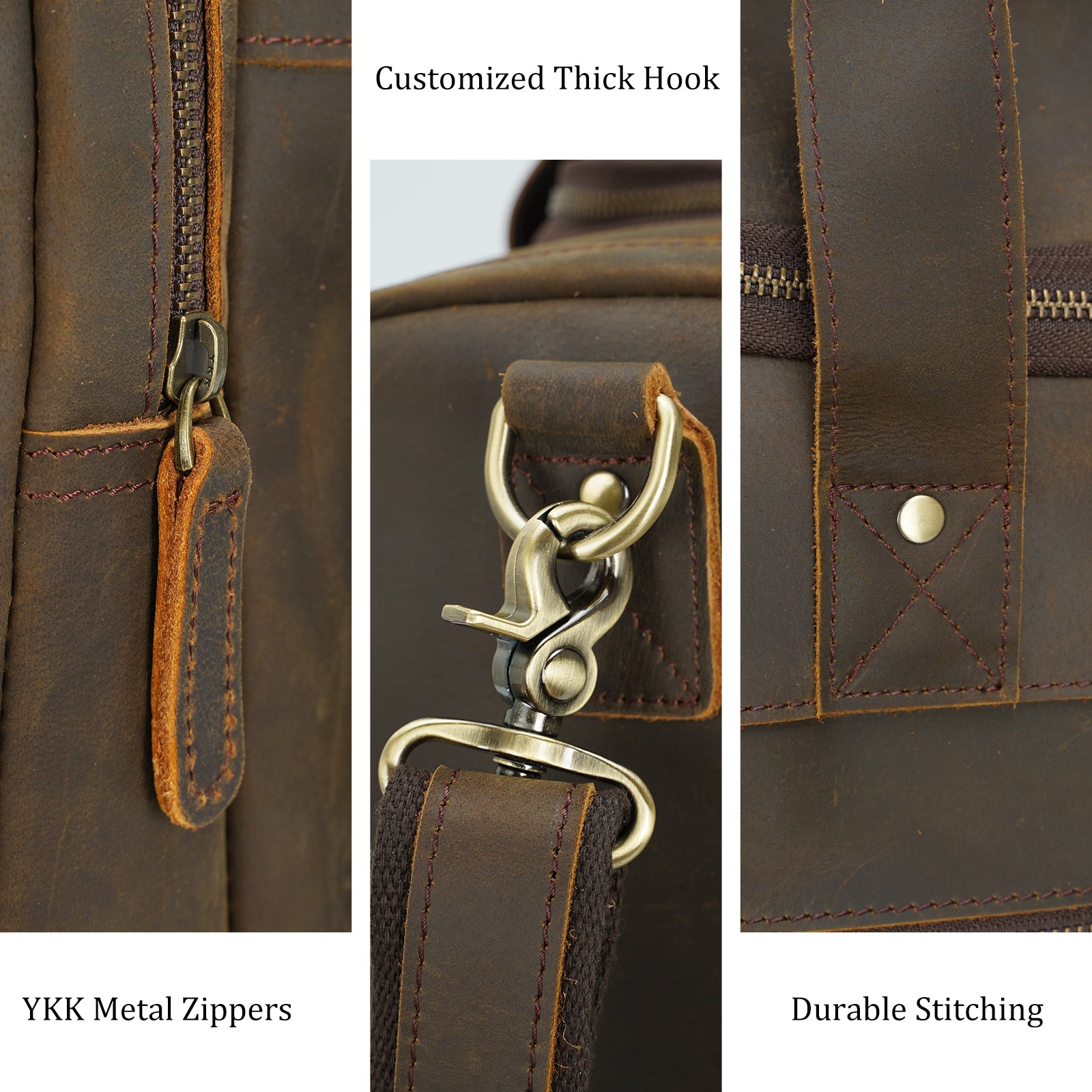 Polare 23" Full Grain Cowhide Leather Travel Duffle Bag (Details)