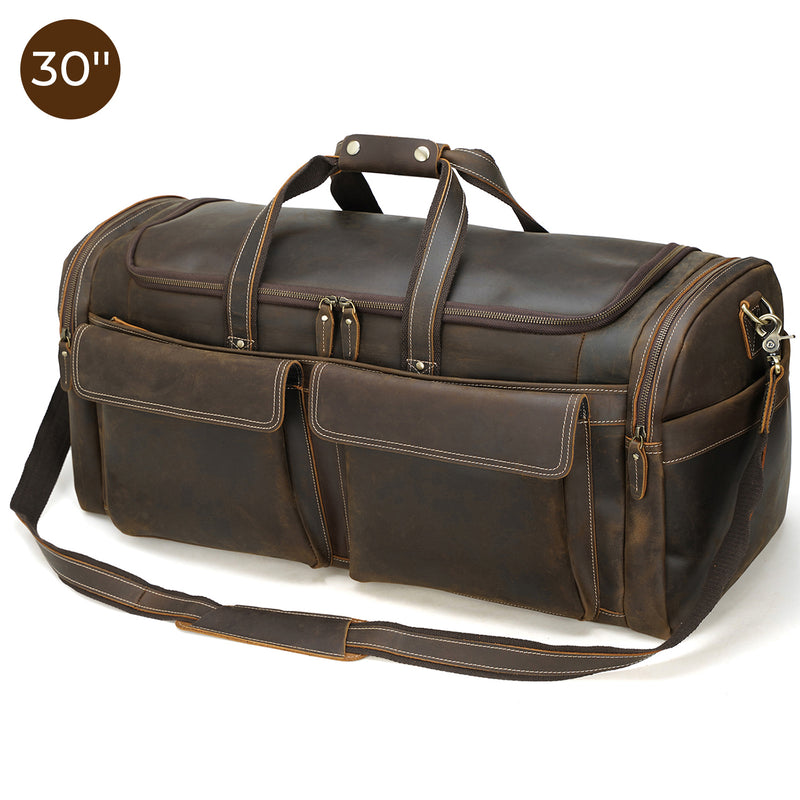 Polare Full Grain Leather Large Duffle Weekender Overnight Travel Bag