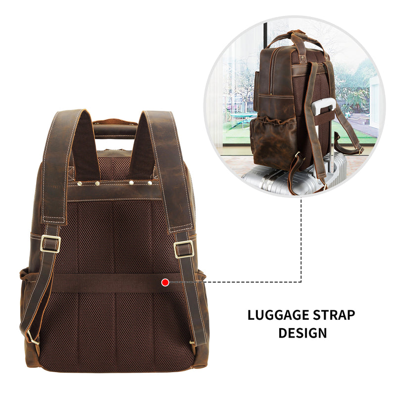 Polare 15.6" Full Grain Italian Leather Backpack Laptop Bag (Back)