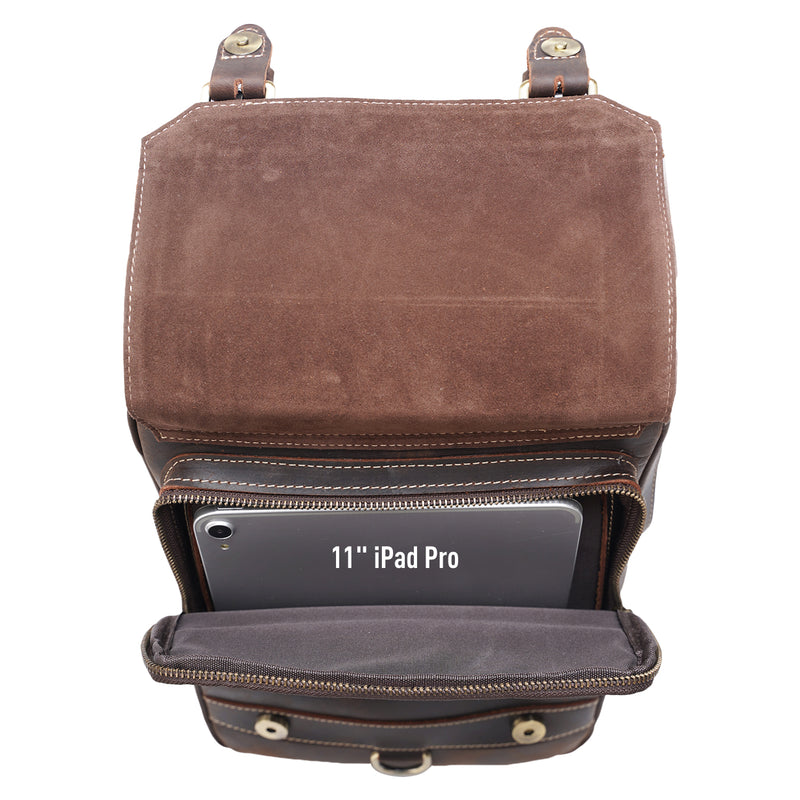 Polare Retro Full Grain Leather Shoulder Backpack Travel Rucksack Sling Bag (Inside)