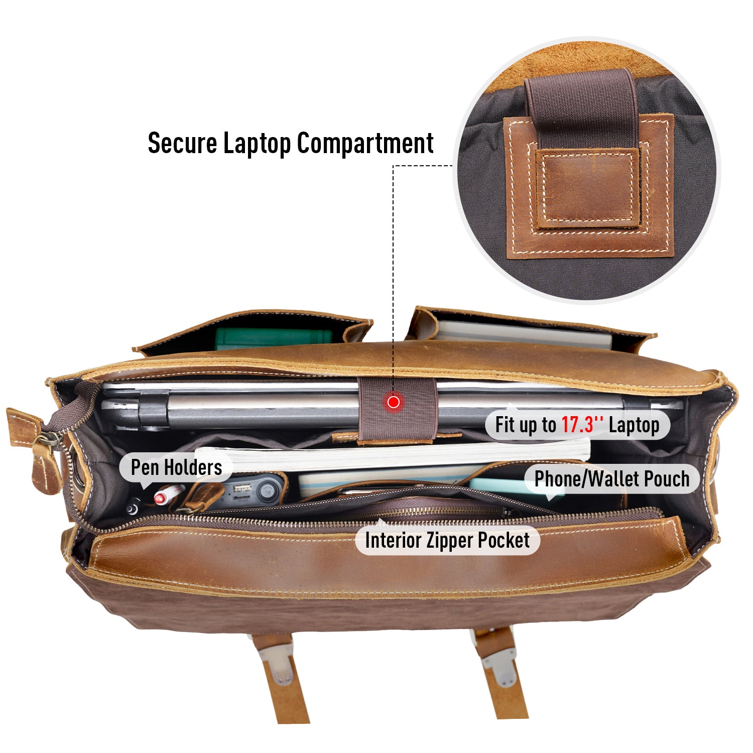 Men's Leather Laptop Messenger Bag Briefcase - Full Grain Leather – The  Real Leather Company