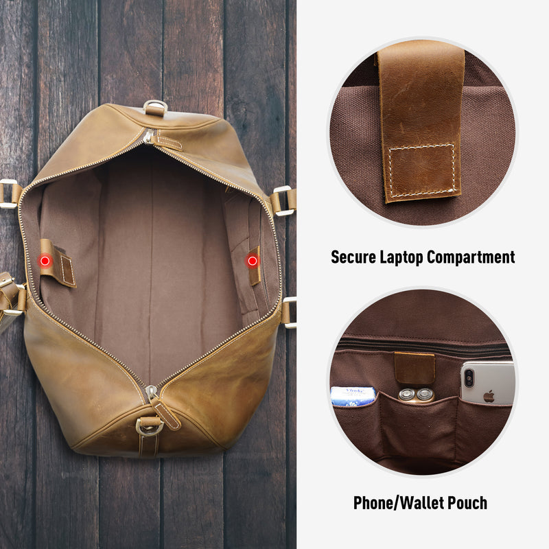 Polare 23" Ambassador Style Retro Weekender Bag (Light Brown, Inside)