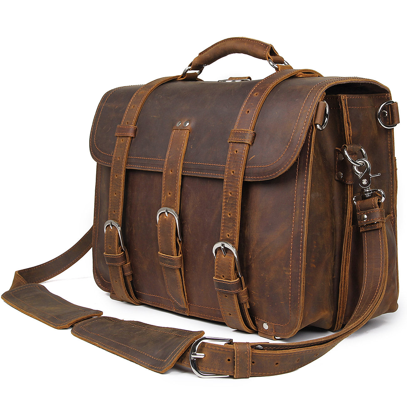 Polare 16" Full Grain Leather Briefcase Shoulder Messenger Bag (Brown)