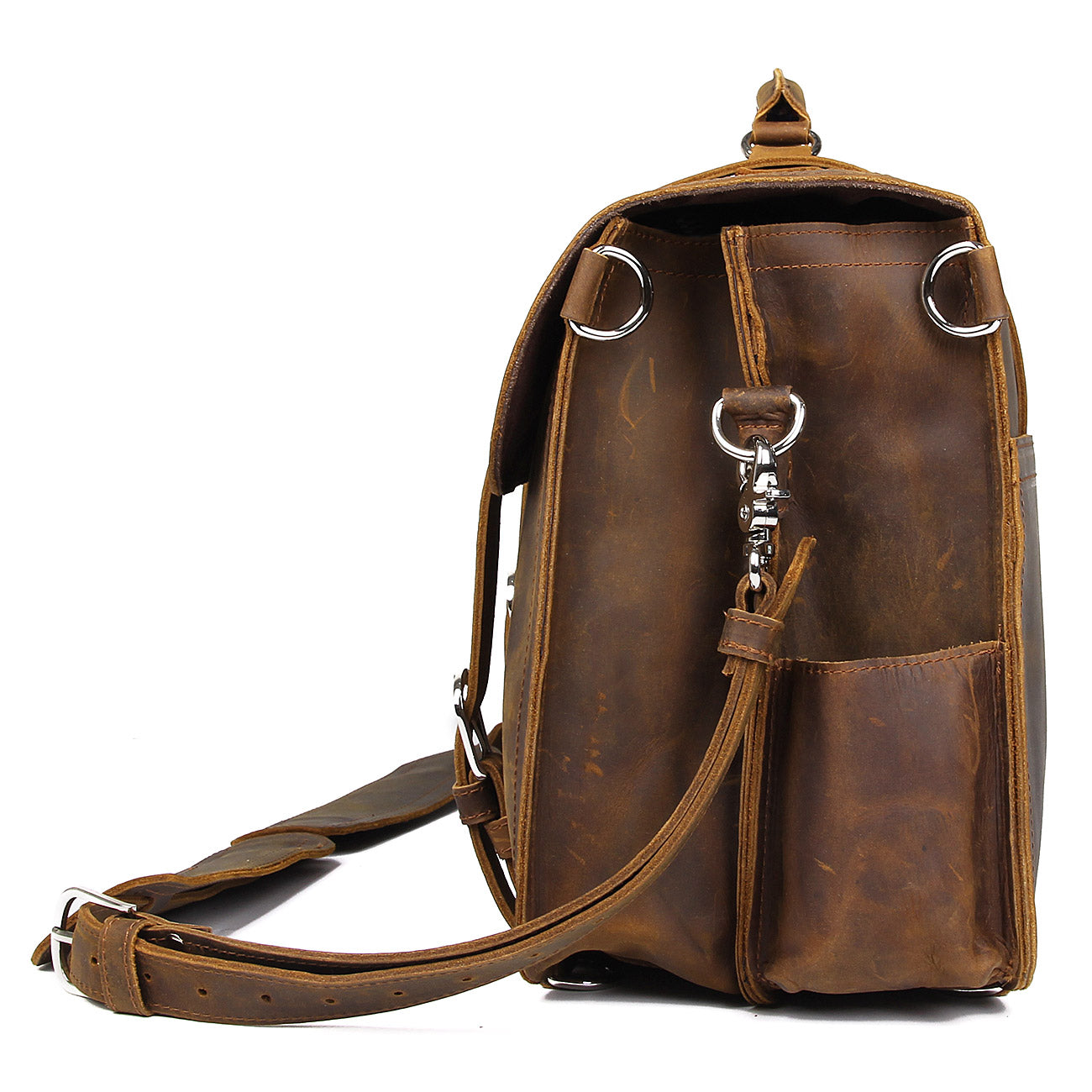 Polare 16" Full Grain Leather Briefcase Shoulder Messenger Bag (Brown, Profile)