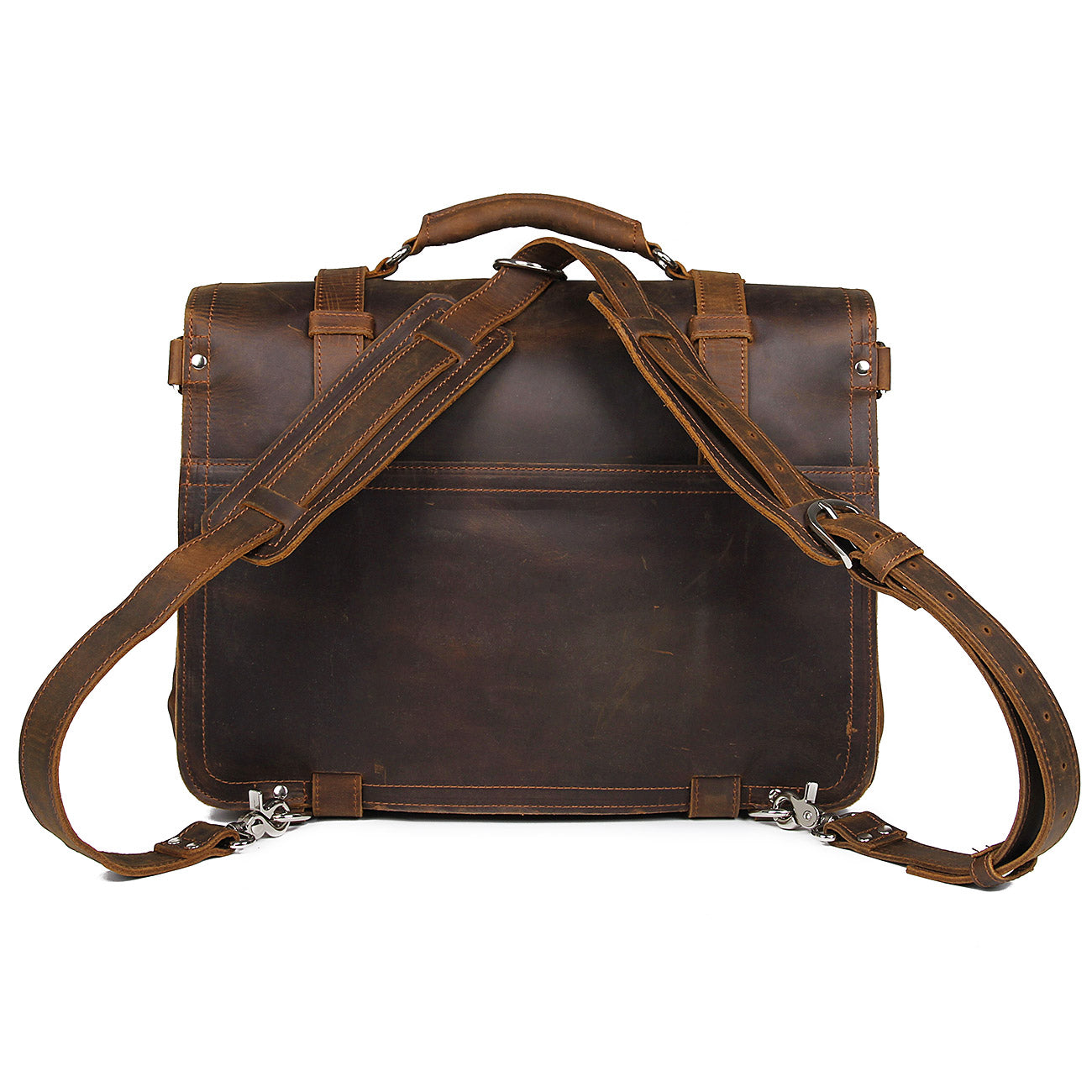 Polare 16" Full Grain Leather Briefcase Shoulder Messenger Bag (Brown, Back)