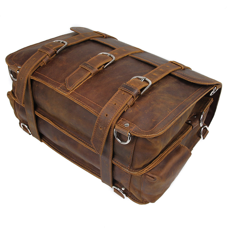 Polare 16" Full Grain Leather Briefcase Shoulder Messenger Bag (Brown, Bottom)