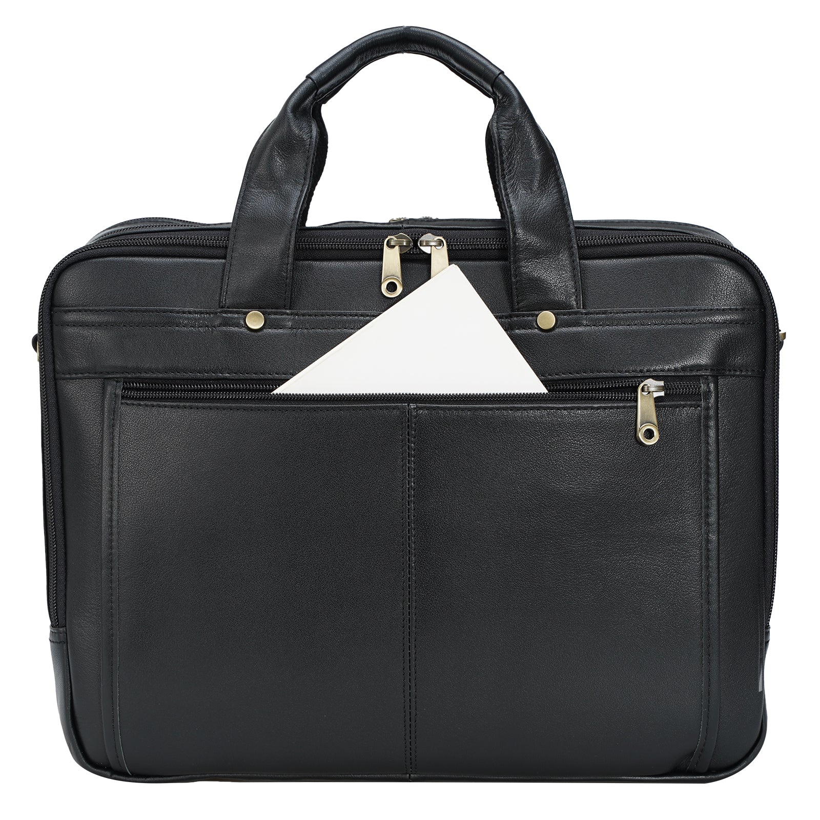Polare Natural Napa Leather Men's 16'' Black Business Briefcase Laptop Bag