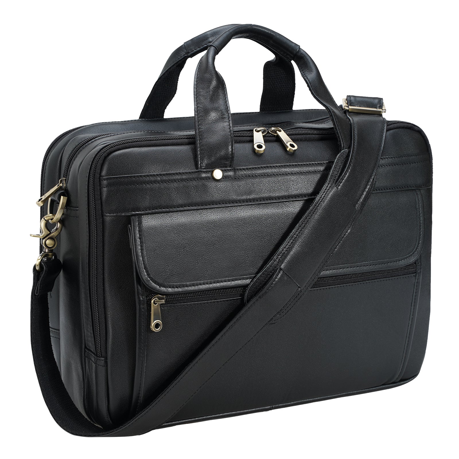 Polare 16'' Natural Napa Leather Black Business Briefcase