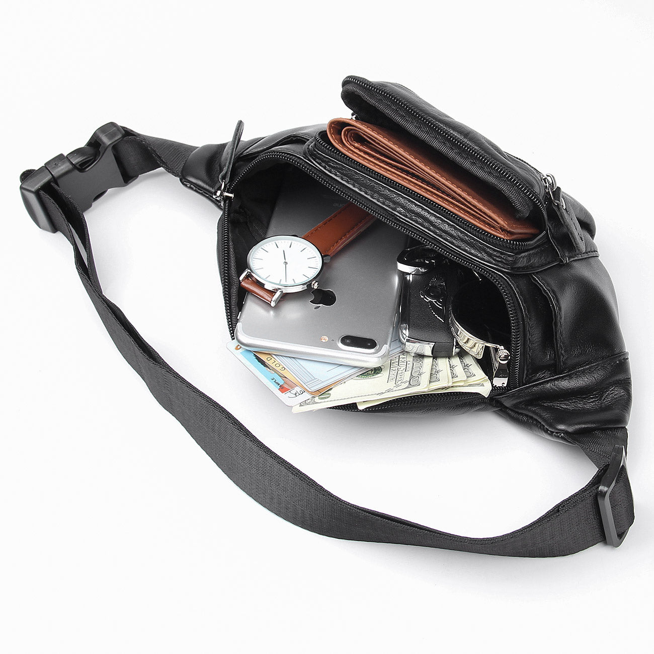 Polare Genuine Leather Fanny Pack/Waist Bag/Organizer (Classic Style)