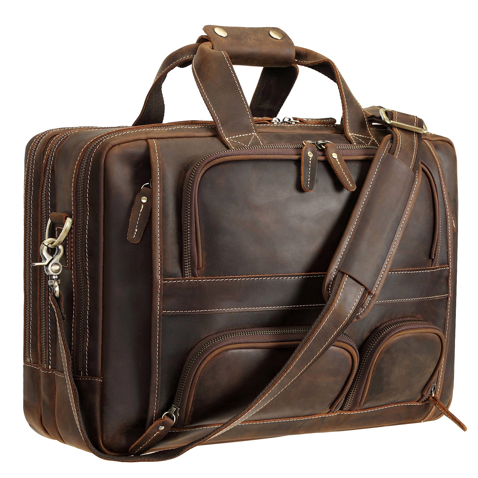 Polare Full Grain Leather Adjustable Replacement Shoulder Strap with Metal Hook for Briefcase Messenger Shoulder Duffel Bag