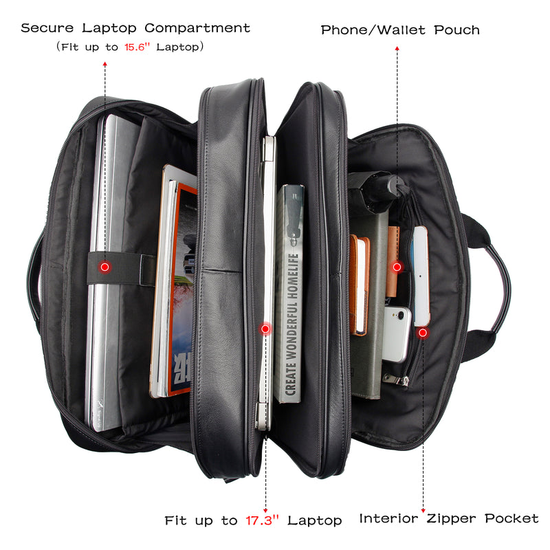 Polare 17'' Real Leather Laptop Carry On Overnight Bag Business Briefcase (Inside)