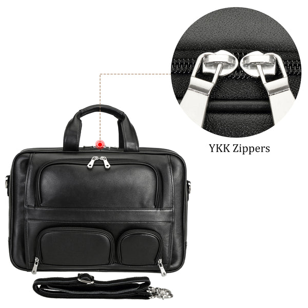 Polare 17'' Real Leather Laptop Carry On Overnight Bag Business Briefcase (YKK Zippers)