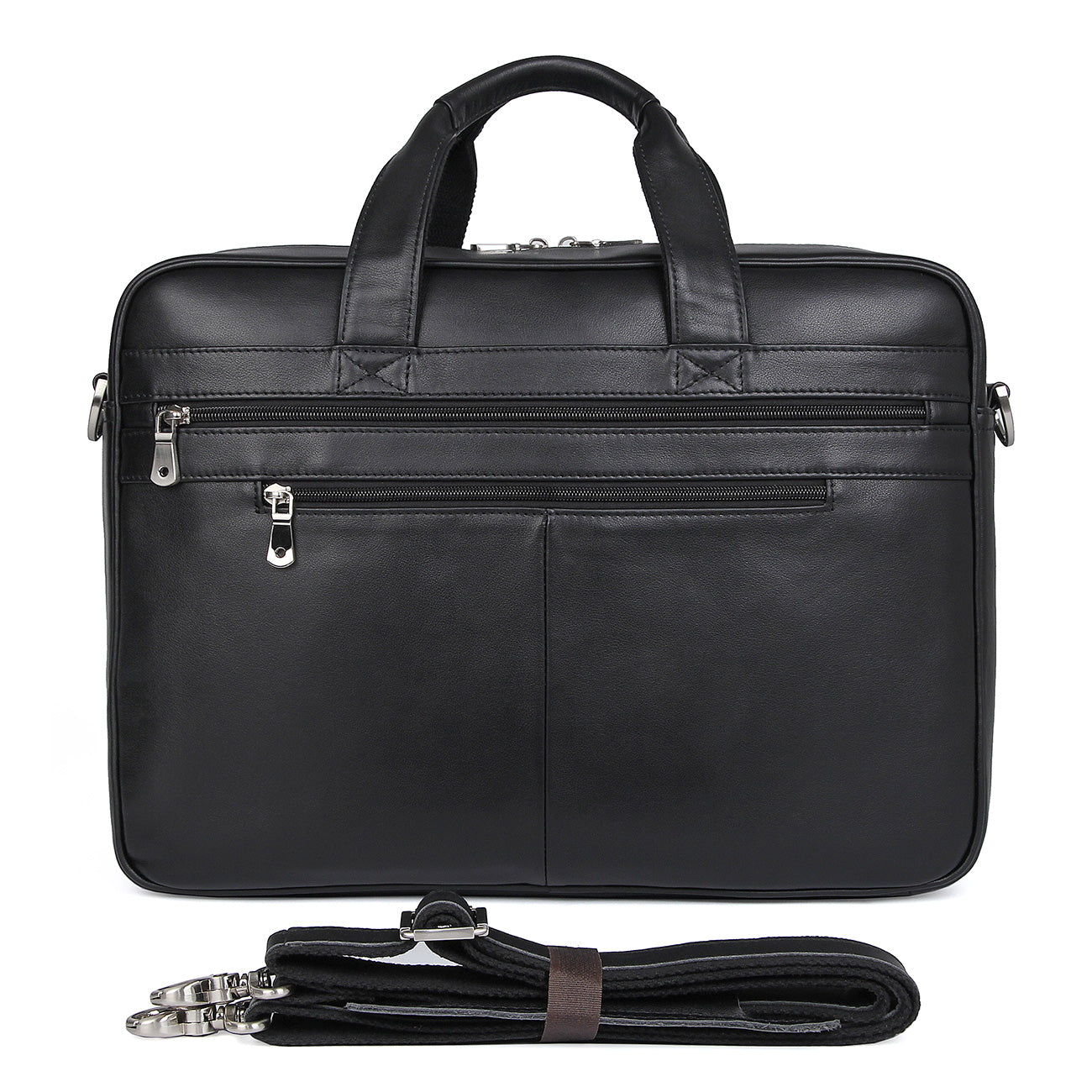 Polare 17" Real Italian Leather Laptop Case Professional Briefcase Business Bag (Black)