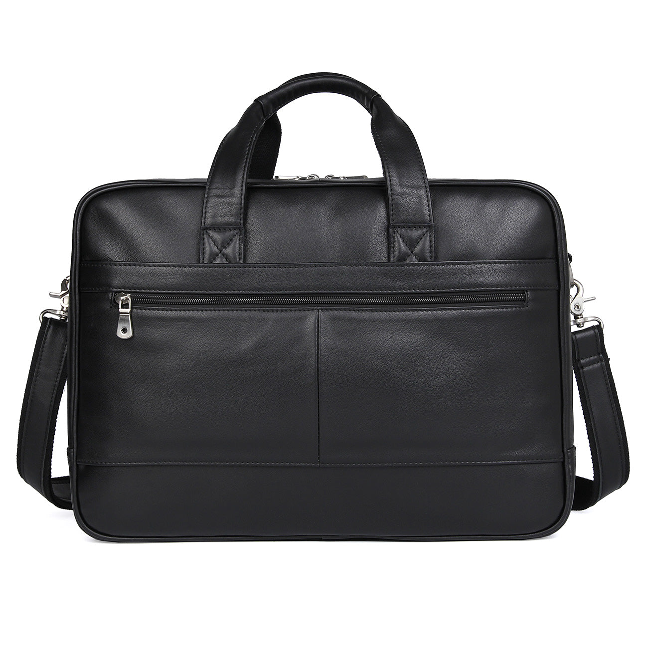 Polare 17" Real Italian Leather Laptop Case Professional Briefcase Business Bag (Black, Back)