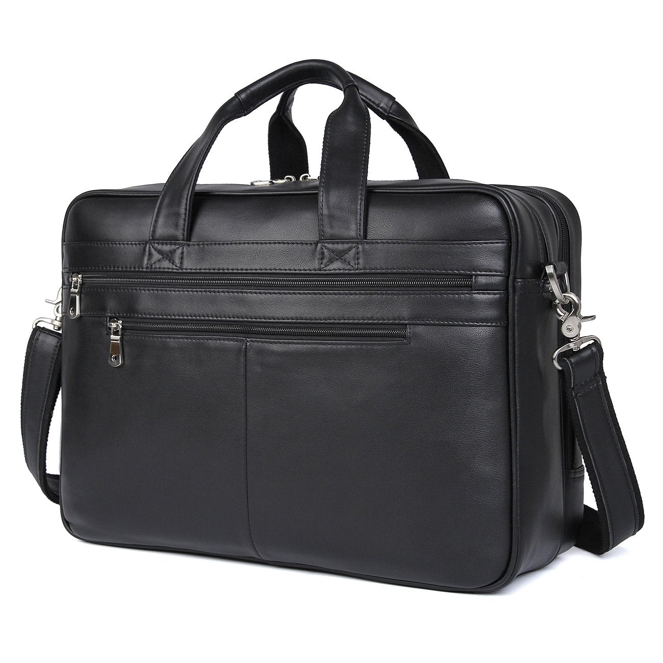 Polare 17" Real Italian Leather Laptop Case Professional Briefcase Business Bag (Black)