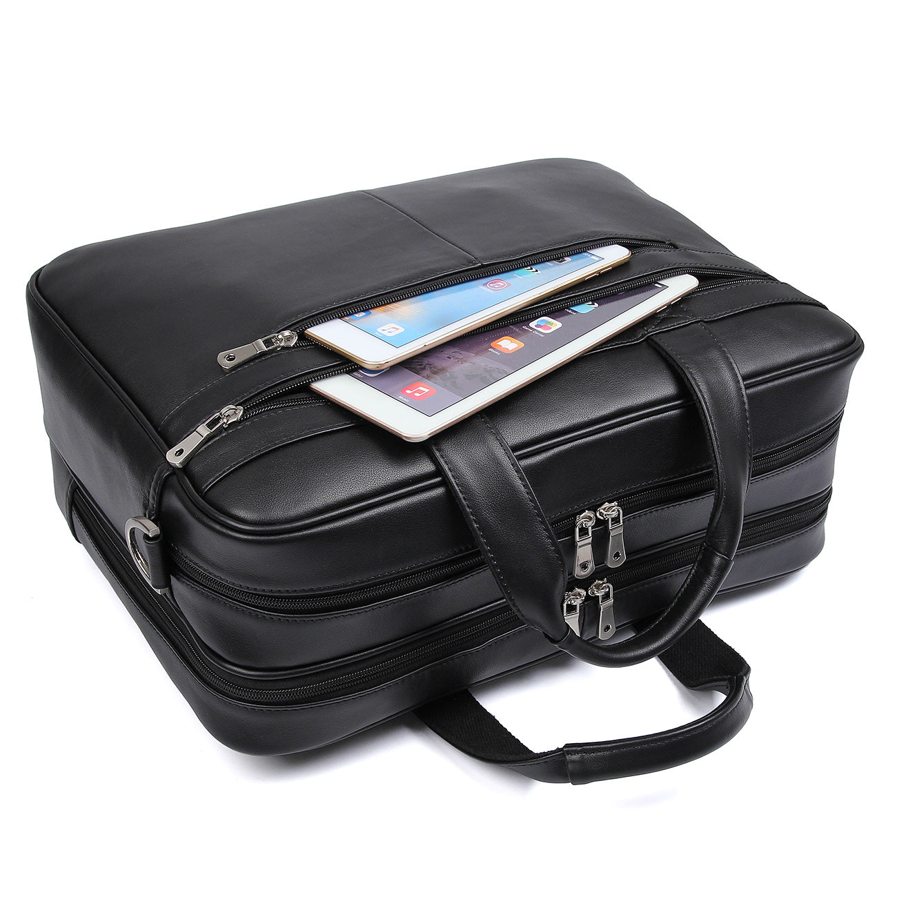 Fashion Black Leather 12 inches Vertical Briefcase Work Shoulder Bag B