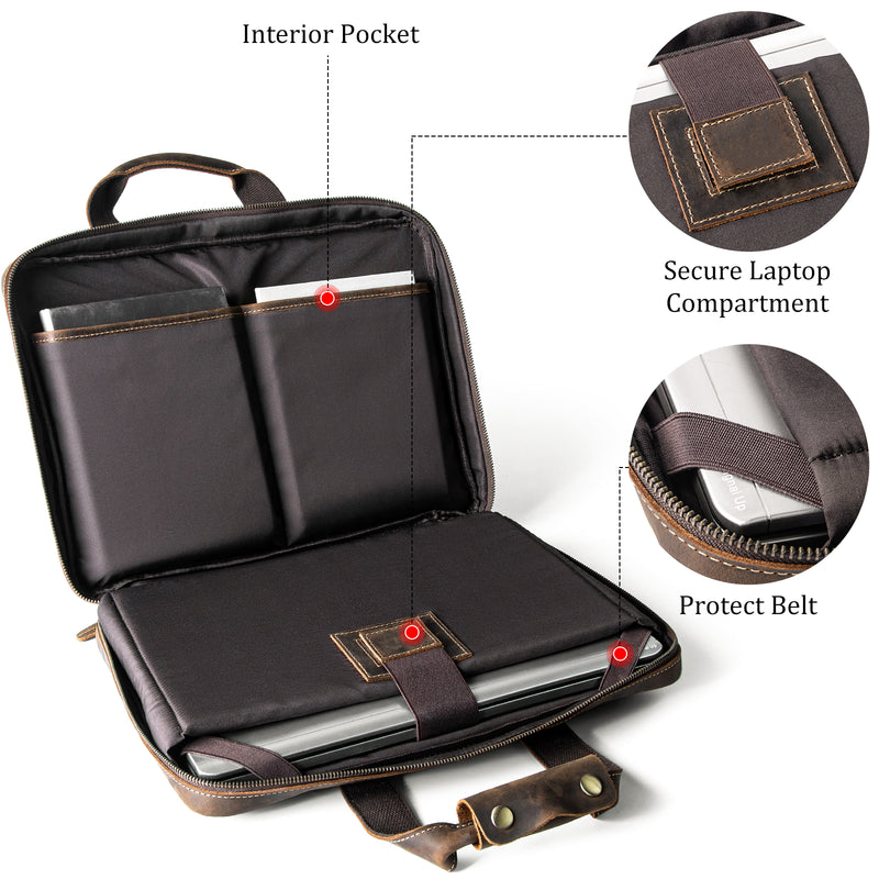 Polare Full Grain Leather Laptop Sleeve Protective Cover Case (Inside)