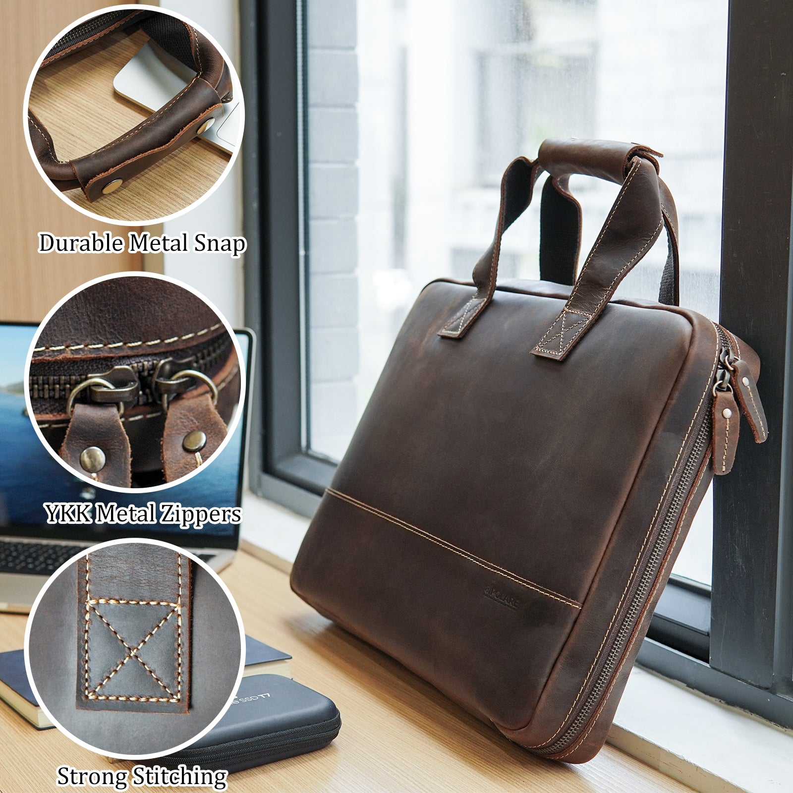 Polare Full Grain Leather Travel Cable Organizer Case Electronics Acce