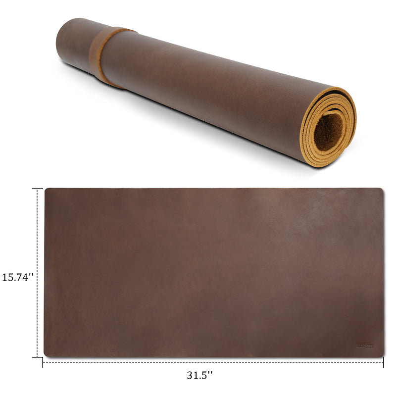 Polare 2mm Thick Large Full Grain Leather Desk Pad Protector (Dark Brown,Dimension)