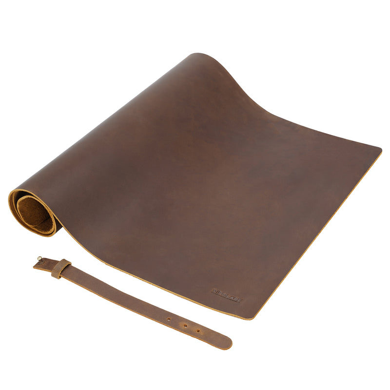 Polare 2mm Thick Large Full Grain Leather Desk Pad Protector (Dark Brown)