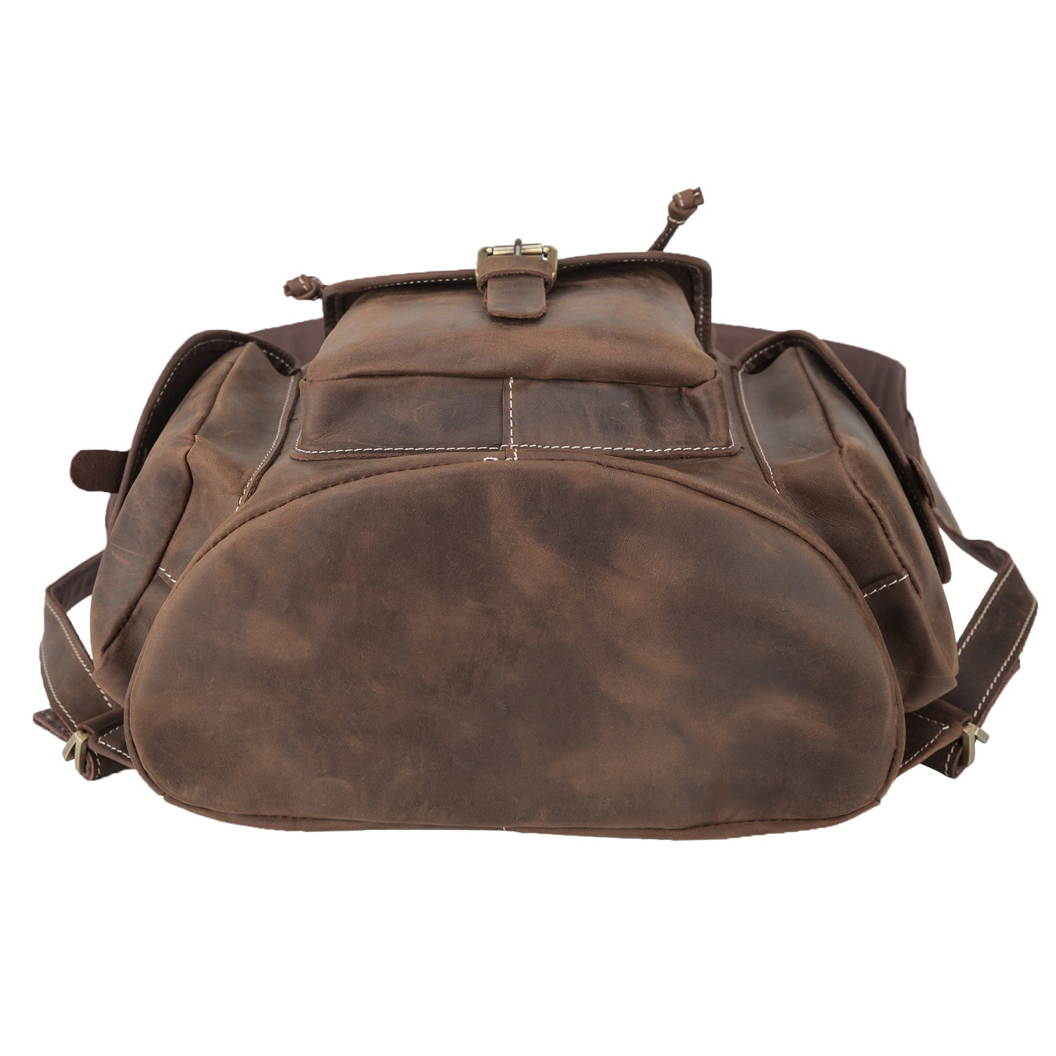 Polare Leather Backpack Vintage College Laptop Bag (Dark Brown, Bottom)