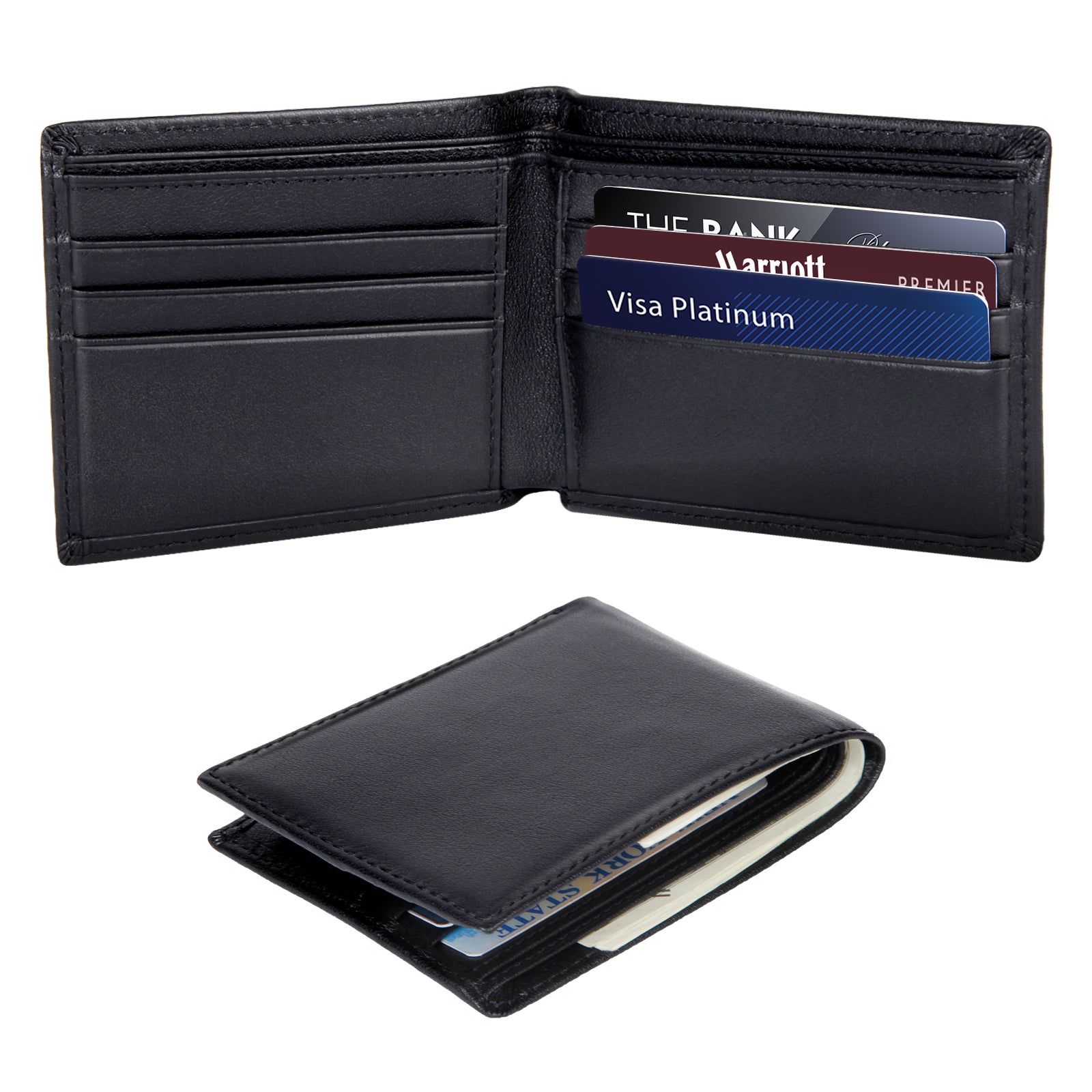 Polare Full Grain Leather Wallet For Men RFID Blocking Slim Billfold (Black)