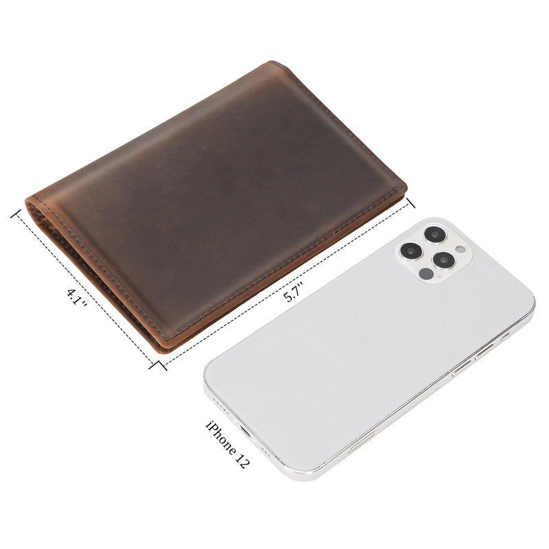 Polare RFID Blocking Leather Passport Holder Travel Bifold Wallet (Dark Brown,Dimension)