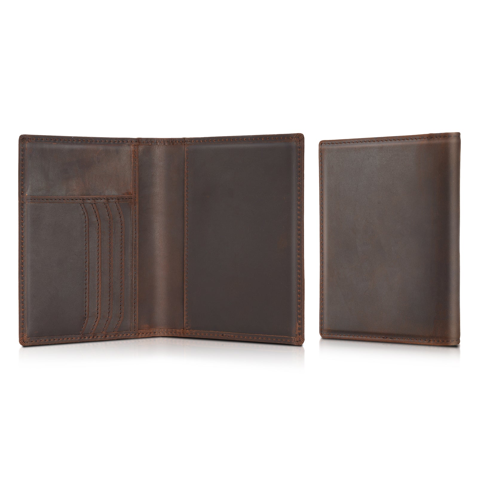 Polare RFID Blocking Leather Passport Holder Travel Bifold Wallet (Dark Brown,Inside)