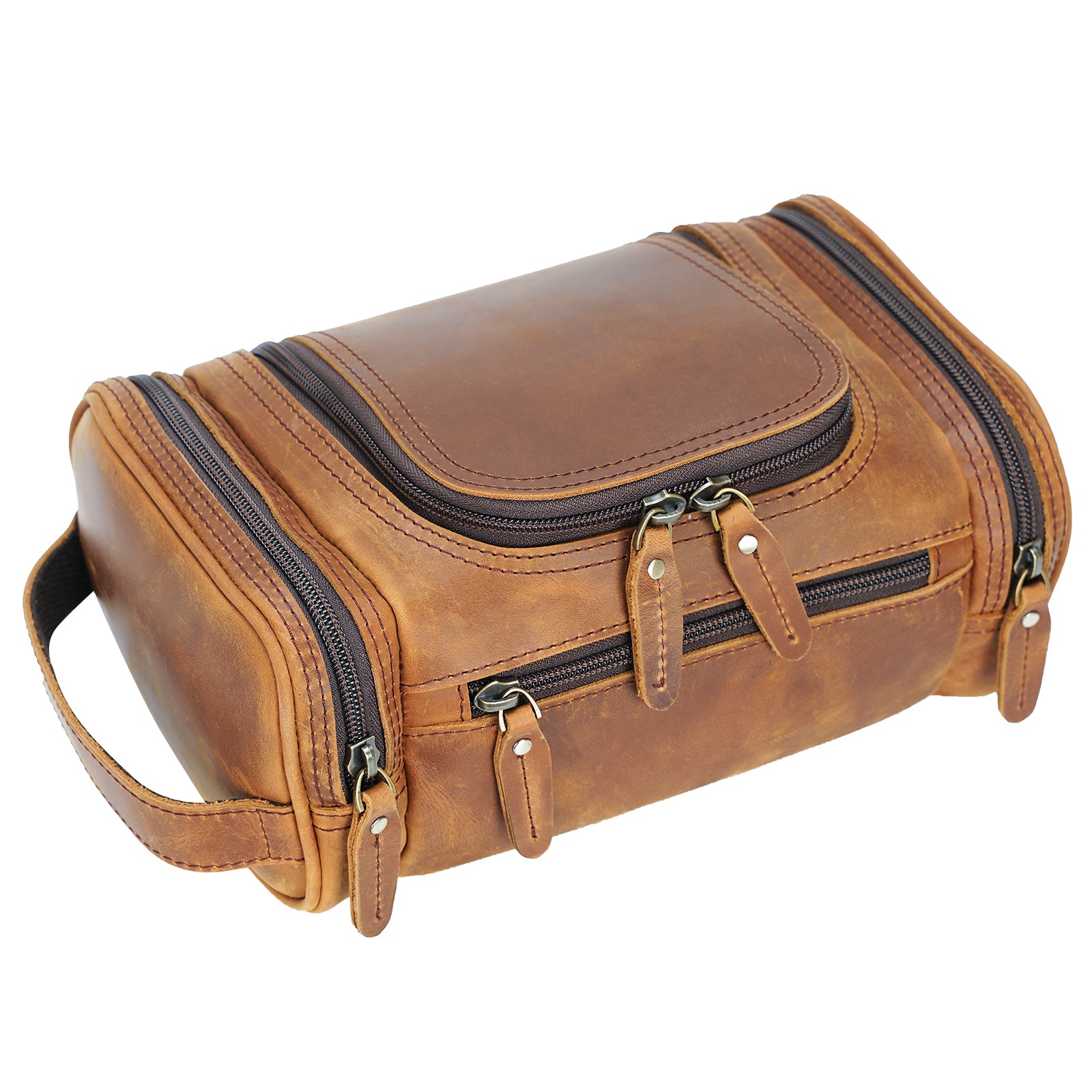 Polare Toiletry Bag Full Grain Leather Travel Case Wash Bag (Brown)