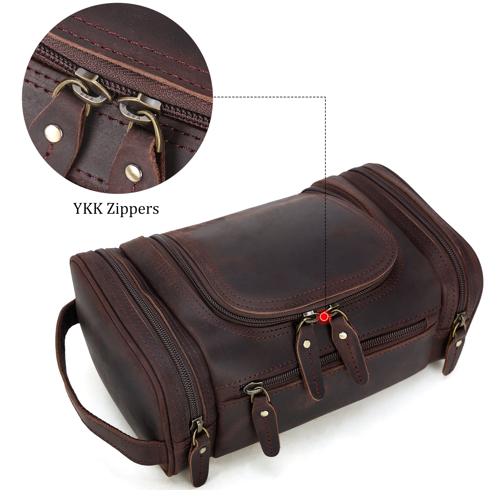 Polare Toiletry Bag Full Grain Leather Travel Case Wash Bag (YKK Zippers)