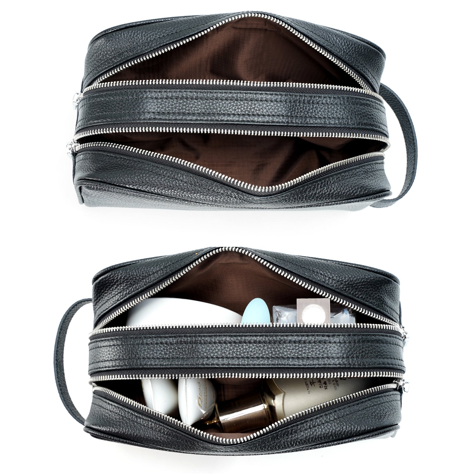 Polare Cowhide Leather Water Resistant Dopp Kit Shaving Travel Case Toiletry Bag (Inside)