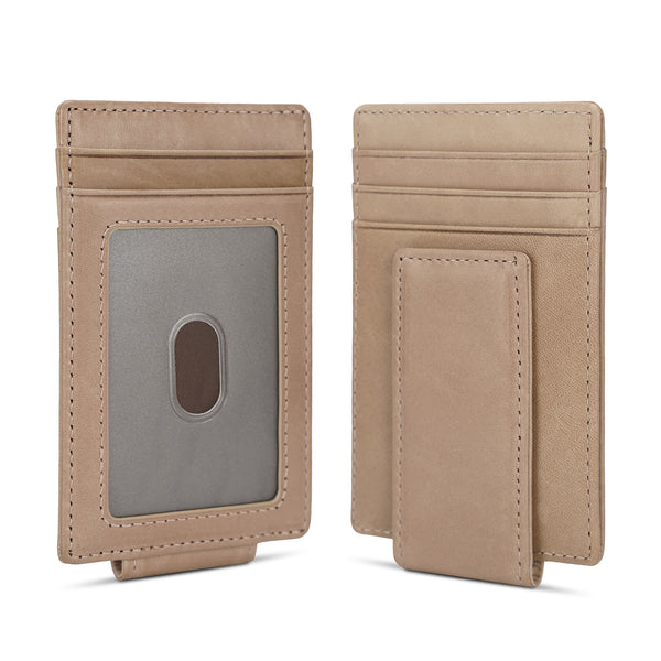 Polare RFID Blocking Genuine Leather Money Clip Slim Wallet (Gray)