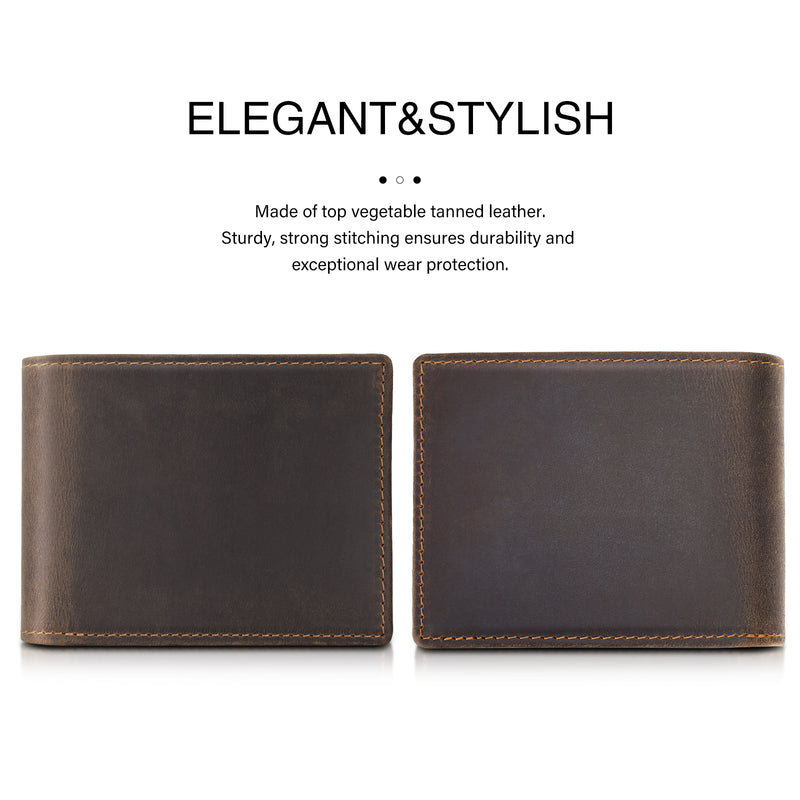 Polare Cowhide Leather Bifold Wallet with 2 ID Windows (Dark Brown, Front/Back)