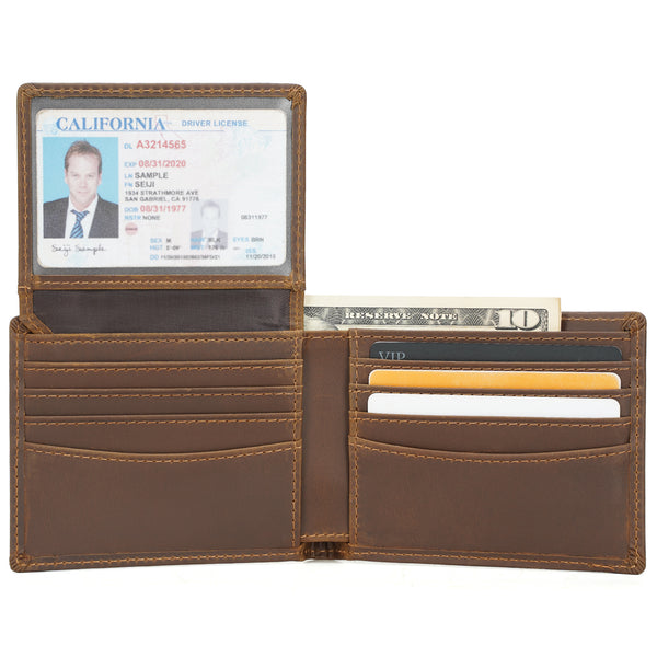 Polare Cowhide Leather Bifold Wallet with 2 ID Windows (Light Brown)
