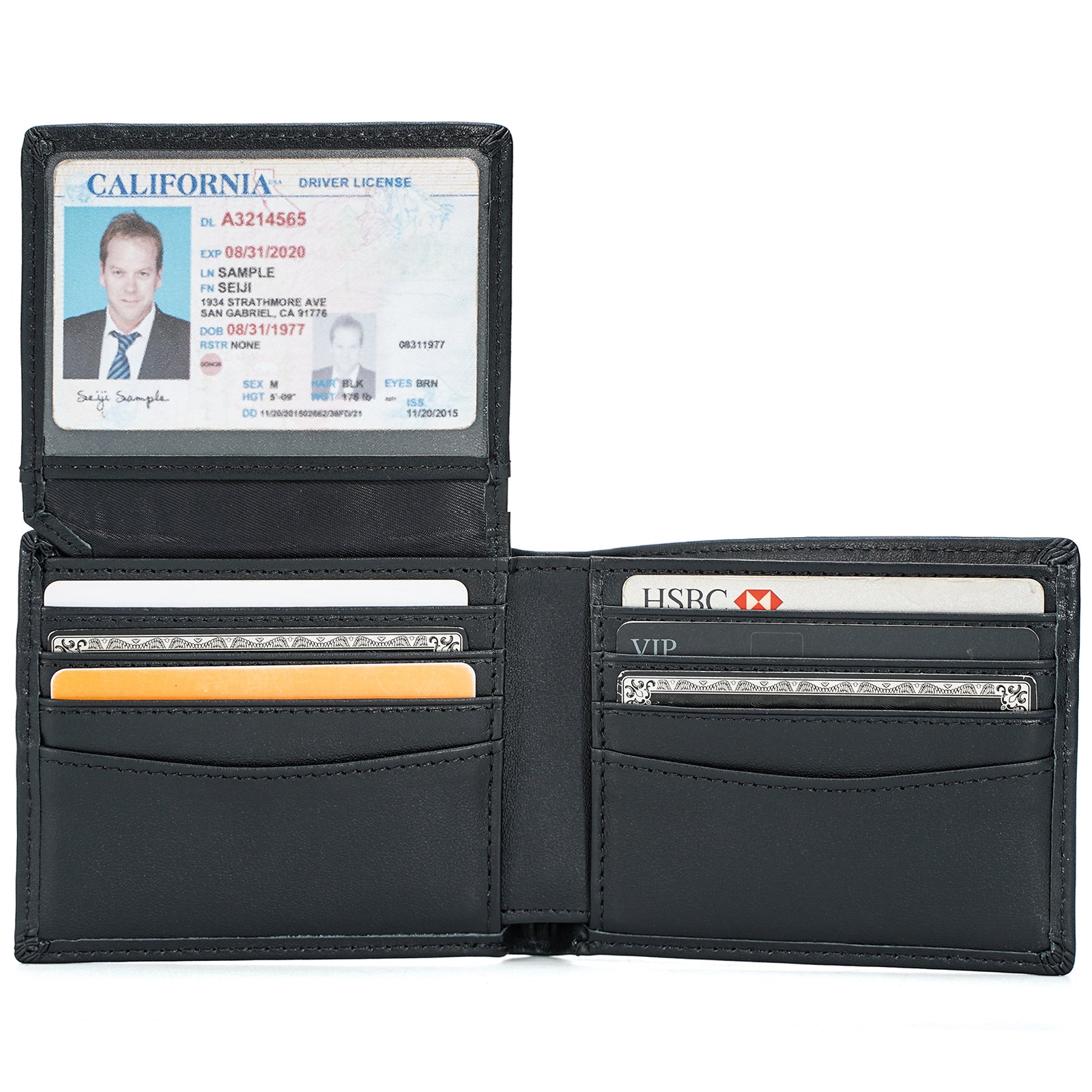 Polare Cowhide Leather Bifold Wallet with 2 ID Windows (Black)