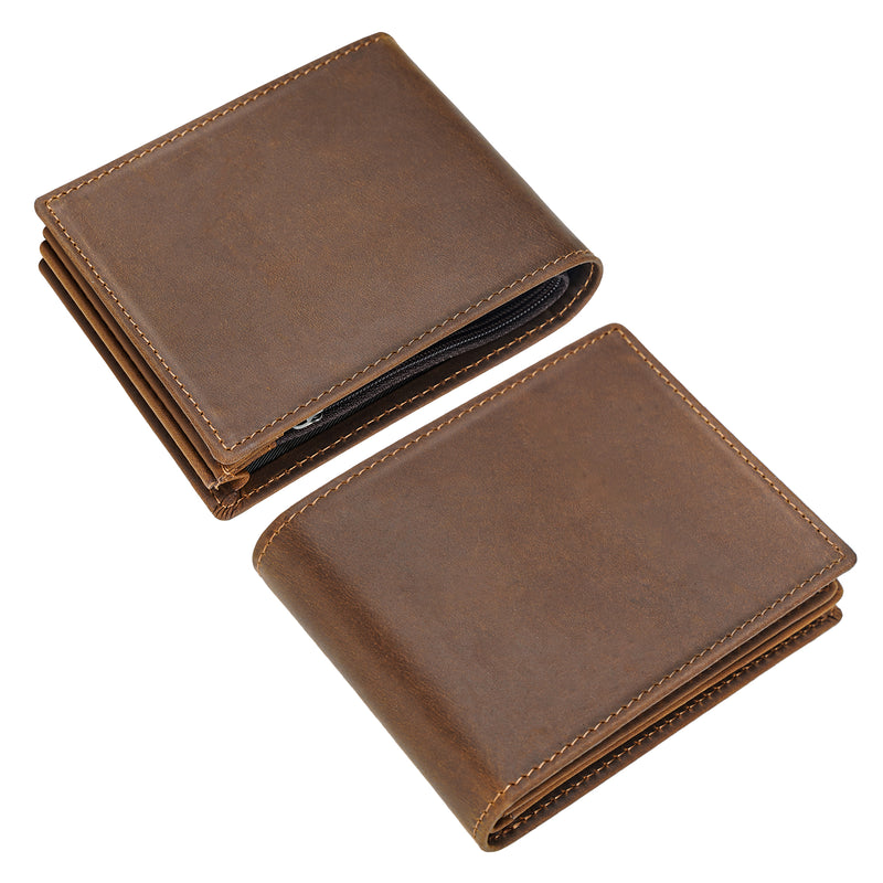 Polare RFID Blocking Crazy Horse Leather Bifold Wallet (Brown)