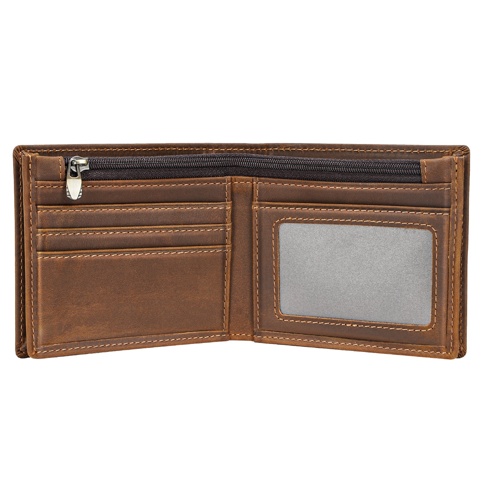 Polare RFID Blocking Crazy Horse Leather Bifold Wallet (Brown)