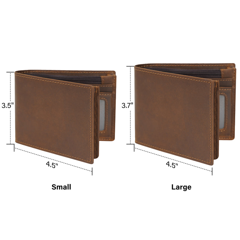 Polare RFID Blocking Crazy Horse Leather Bifold Wallet (Brown, Dimension)