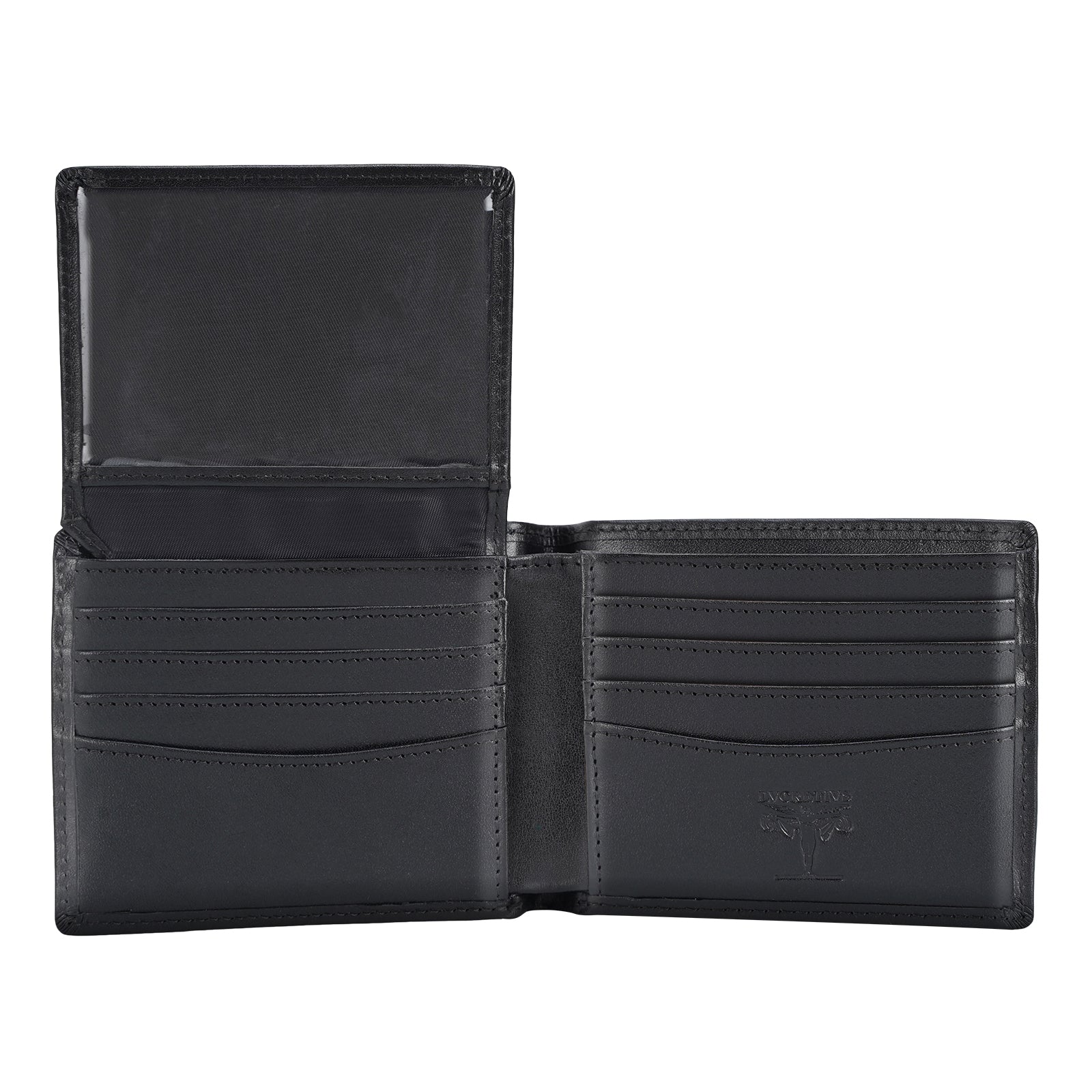 LVCRETIVS Vegetable Tanned Full Grain Leather RFID Blocking Bifold Wallet (Black,Inside)