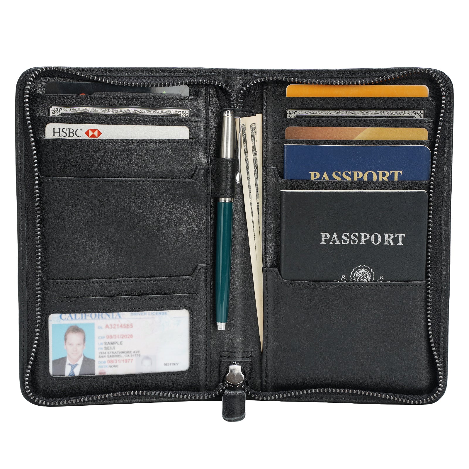 Polare Leather Passport Holder Cover Case (Black)
