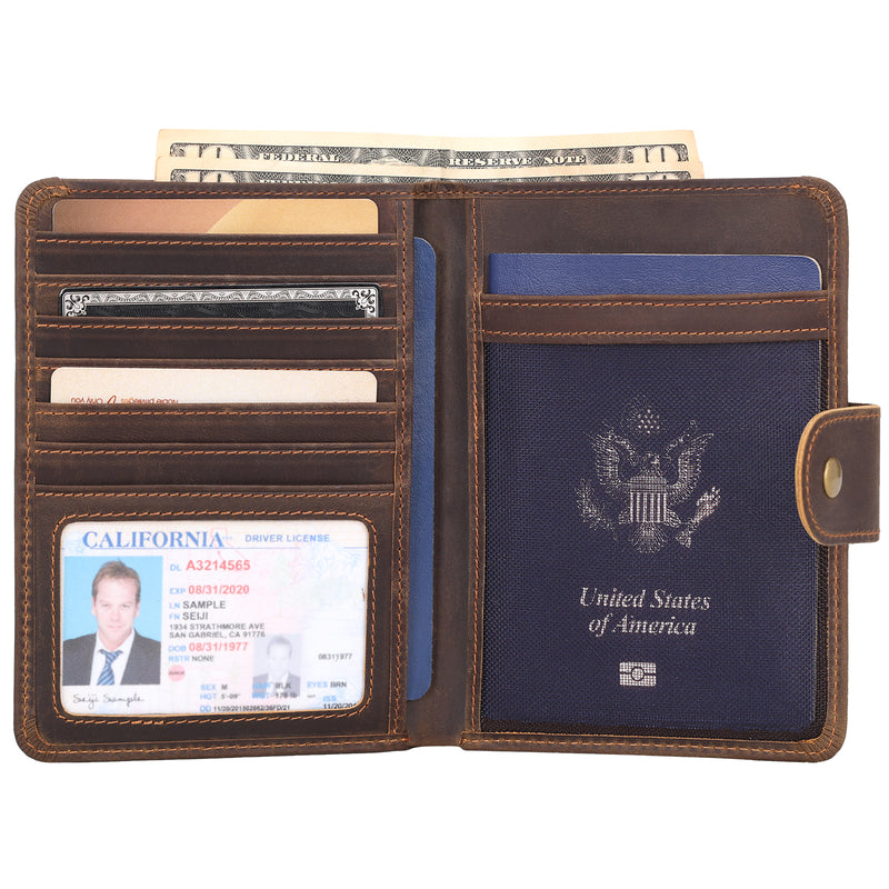 Polare Full Grain Leather Snap Bifold Travel Passport Holder (Inside)
