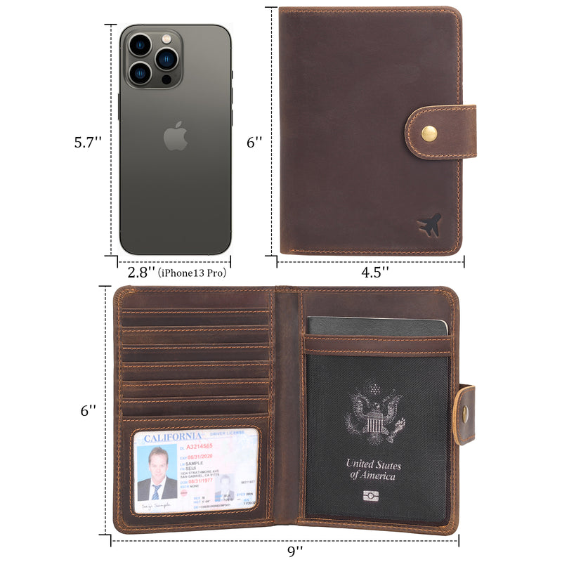 Polare Full Grain Leather Snap Bifold Travel Passport Holder (Dimension)