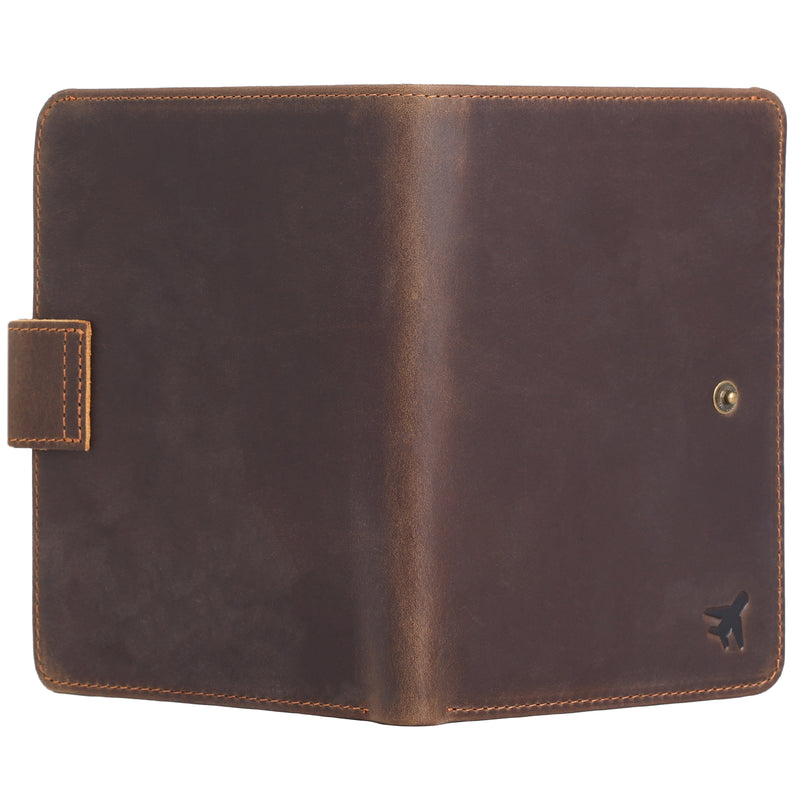 Polare Full Grain Leather Snap Bifold Travel Passport Holder (Back)
