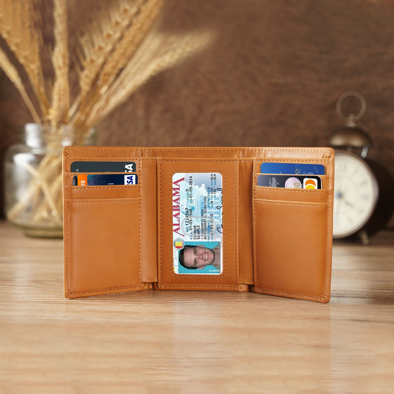Polare Full Grain Leather Tri-fold Wallet for Men RFID Blocking Wallet (Scenario Shows)