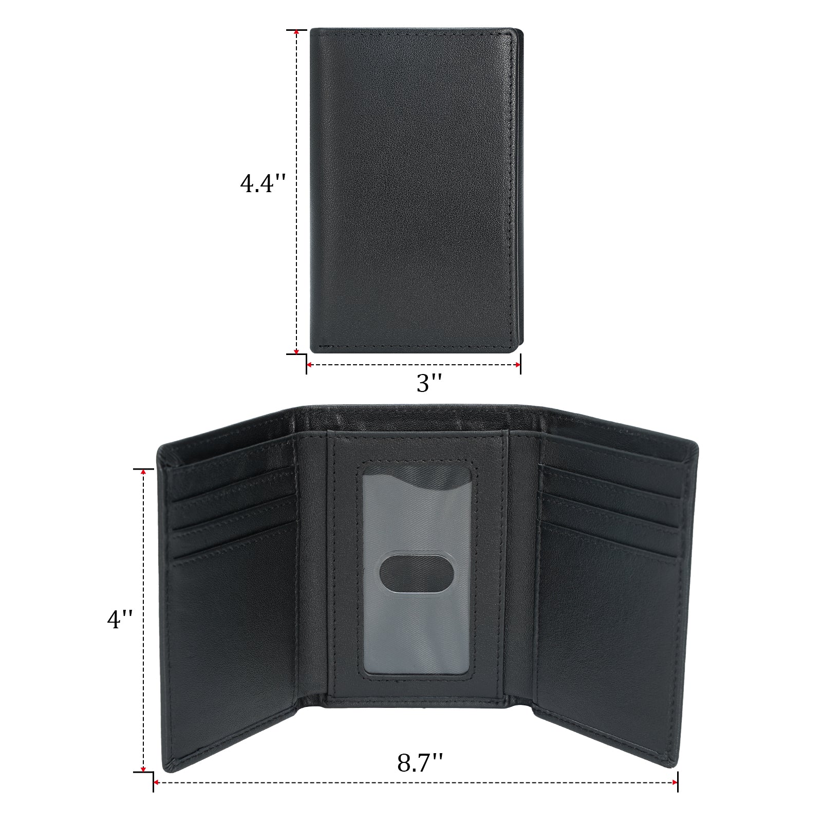 Polare Full Grain Leather Tri-fold Wallet for Men RFID Blocking Wallet (Dimension)