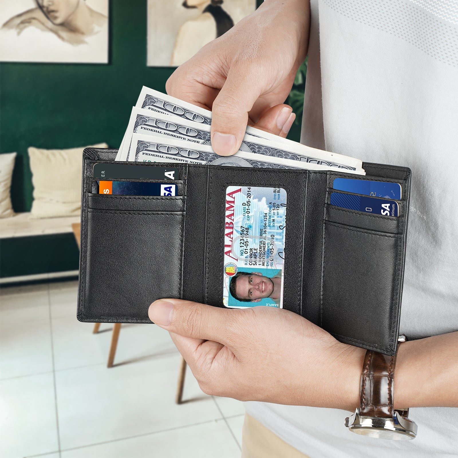 Polare Full Grain Leather Tri-fold Wallet for Men RFID Blocking Wallet