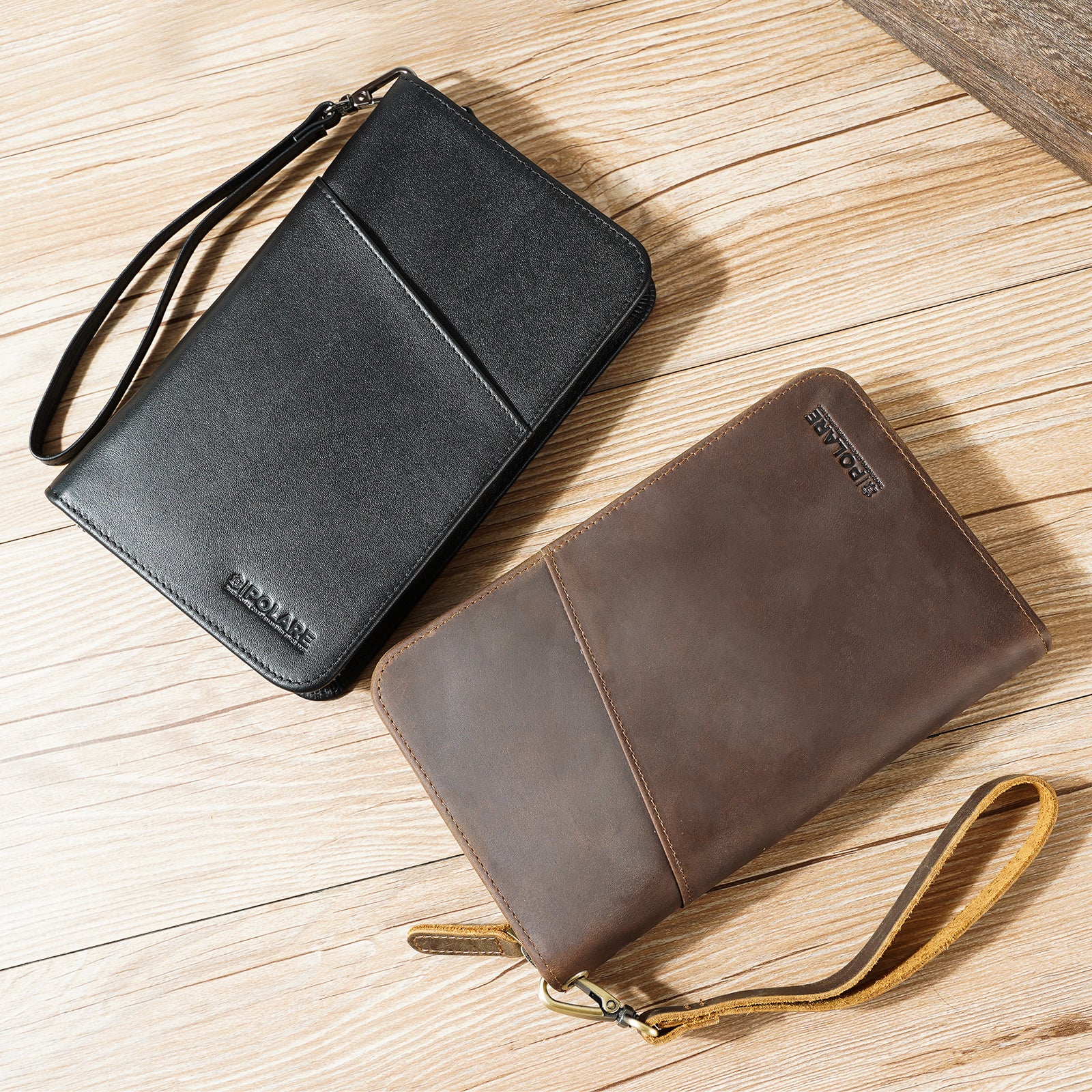 Polare Full Grain Leather Passport Holder RFID Blocking Travel Bifold Wallet Passport Holders 2 Passports Dark Brown