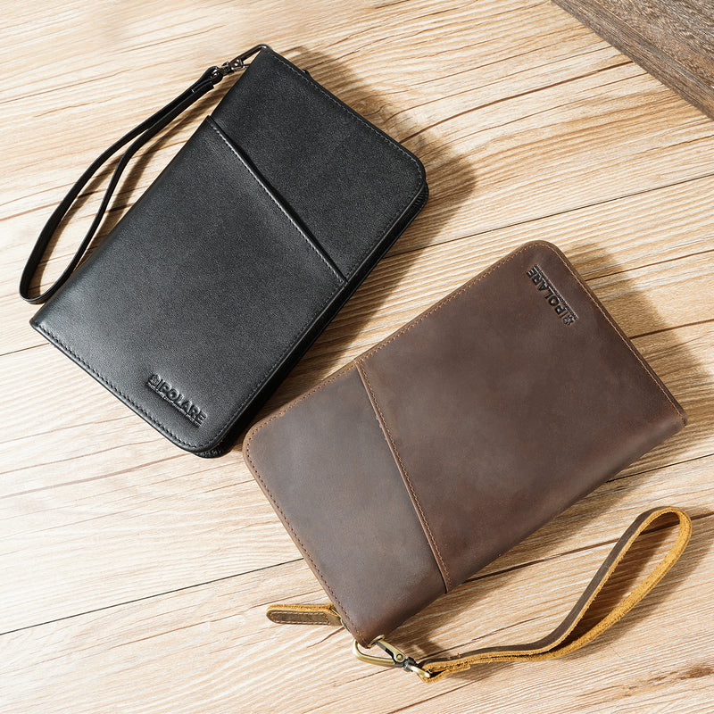 Polare Full Grain Leather RFID Blocking Family Travel Wallet Holds 6 Passports (Scenario Shows)