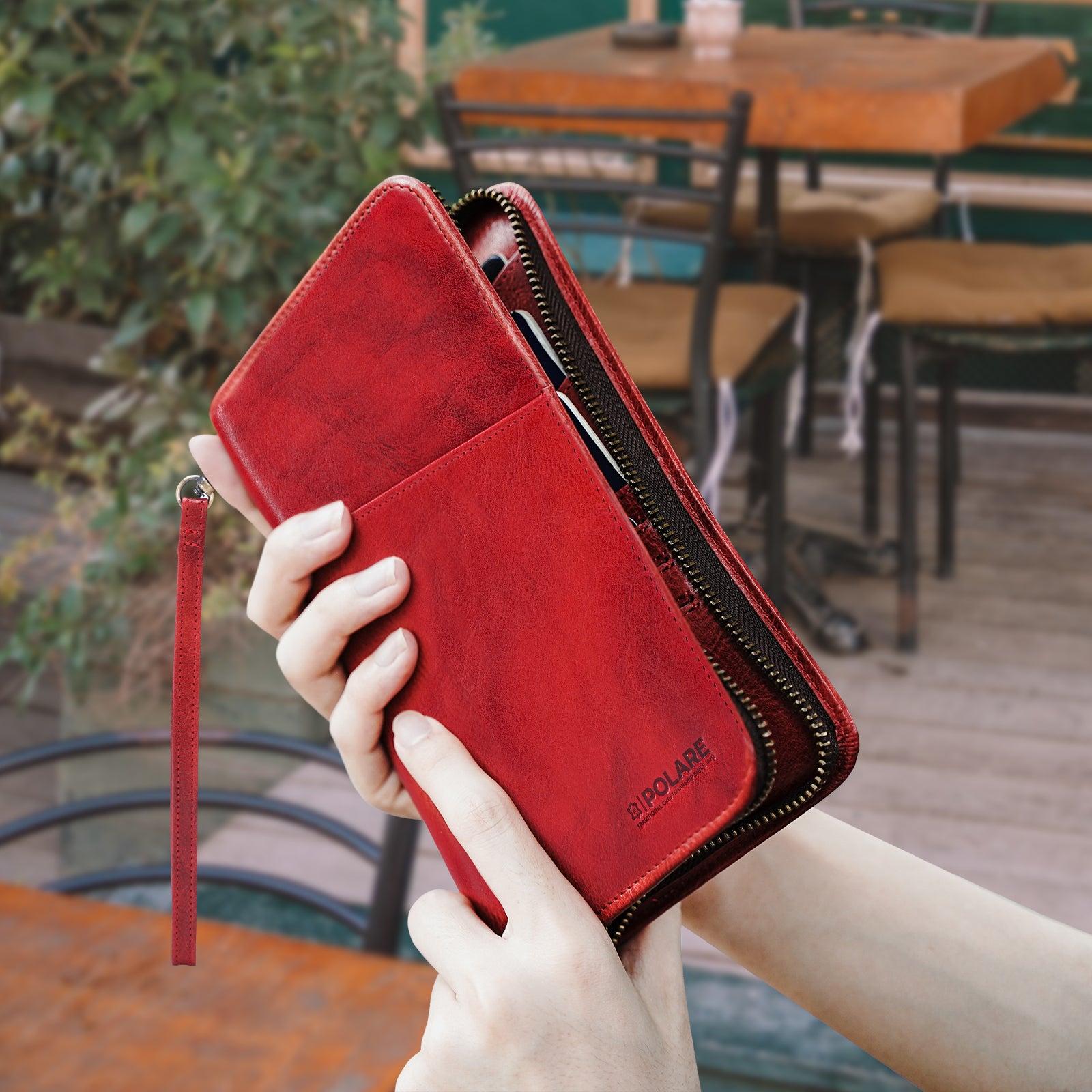 Leather Passport Wallet Brown with Forest Green