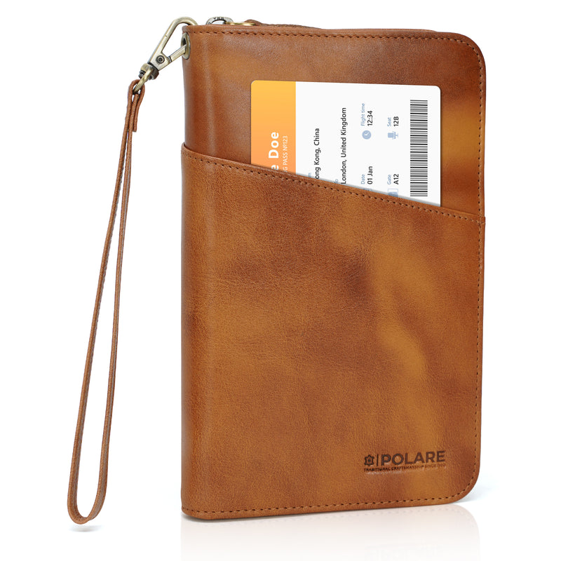 Polare Full Grain Leather Passport Holder Cover Case for Men and Women RFID Blocking Family Travel Wallet Holds 6 Passports